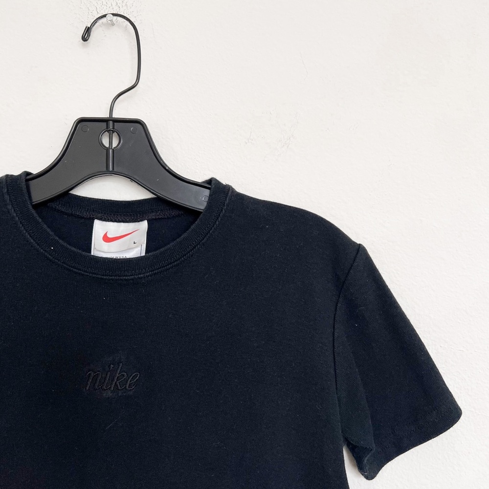 Vintage Nike Logo Embroidered Thick Knit Black Short Sleeve Shirt